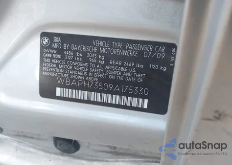 2009 BMW 328I z USA, uszkodzony, nr VIN WBAPH73509A175330